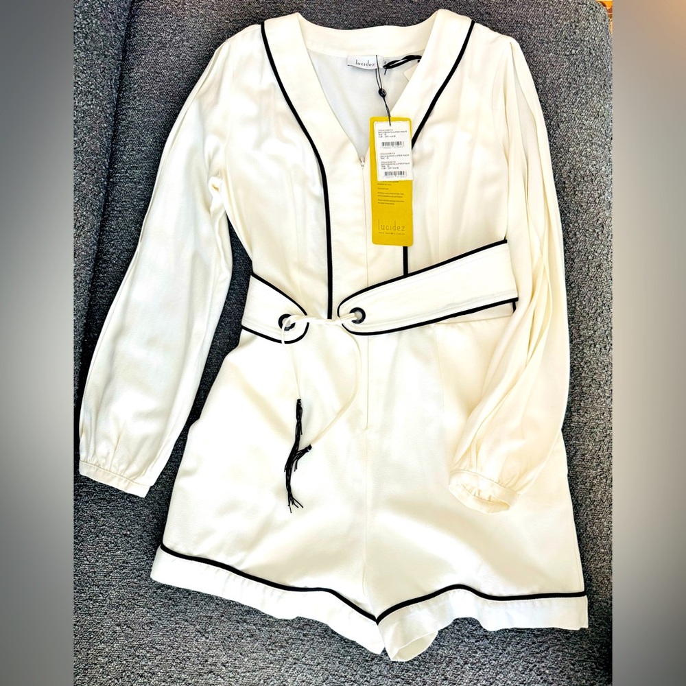Lucidez Marcia Azzi White Belted Romper Contrast Trim NWT 29